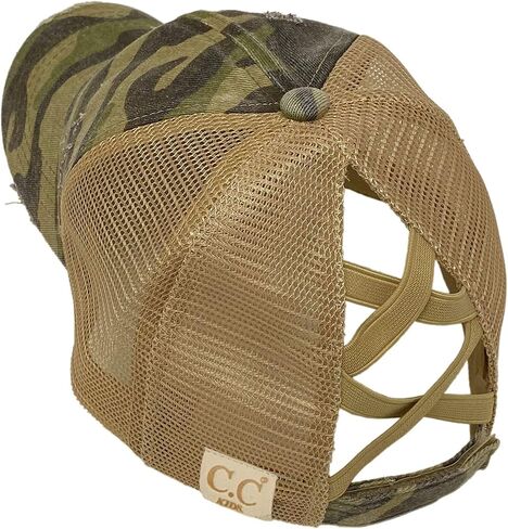 C.C Ponytail Criss Cross Messy Buns Ponycaps Baseball Cap Dad Trucker Mesh Hat (Solid Basket Weave Black) in Kuwait