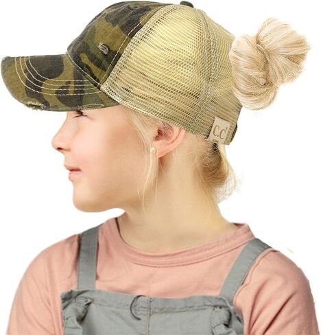 C.C Ponytail Criss Cross Messy Buns Ponycaps Baseball Cap Dad Trucker Mesh Hat (Solid Basket Weave Black) in Kuwait