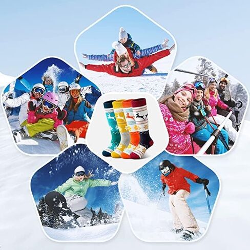 Cimkiz Merino Wool Kids Kids Ski Scii (اثنين من الأزواج/3 أزواج) للفتيان الفتيات كثيفة دافئة للثلوج في فصل الشتاء التزلج على الجليد الرياضة (حزمة (أخضر+نبيذ أحمر) ، XS) in Kuwait