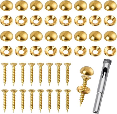 16 Pcs Brass Decorative Screws with Caps, 15 mm Self-Tapping Screws with Decorative Cover, Decorative Caps Cover Nails for Furniture Mirror Sign Advertising Glass Fixing (Bronze) in Kuwait