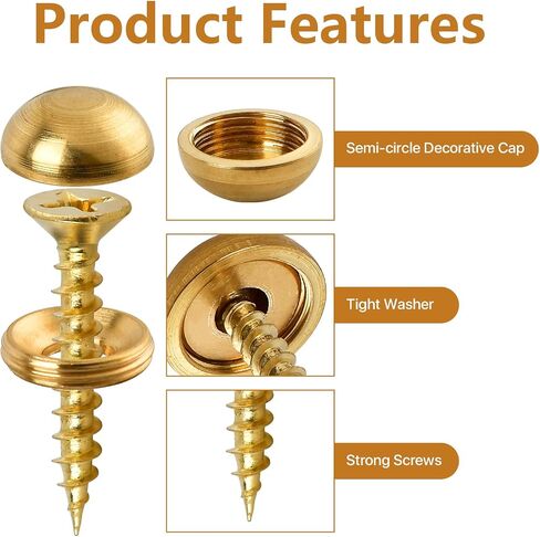 16 Pcs Brass Decorative Screws with Caps, 15 mm Self-Tapping Screws with Decorative Cover, Decorative Caps Cover Nails for Furniture Mirror Sign Advertising Glass Fixing (Bronze) in Kuwait