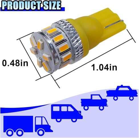 2PCS T10 Wedge 168 194 LED Bulbs, 175 2825 W5W Bright Amber Yellow Car Dome Light Bulb with 3014 18SMD Chip, 12V Illumination Lamp Replacement for Car Trunk Map Door Side Marker Light (Amber) in Saudi Arabia