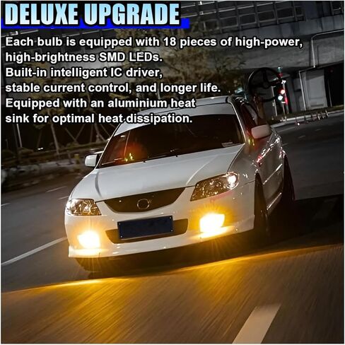 2PCS T10 Wedge 168 194 LED Bulbs, 175 2825 W5W Bright Amber Yellow Car Dome Light Bulb with 3014 18SMD Chip, 12V Illumination Lamp Replacement for Car Trunk Map Door Side Marker Light (Amber) in Saudi Arabia