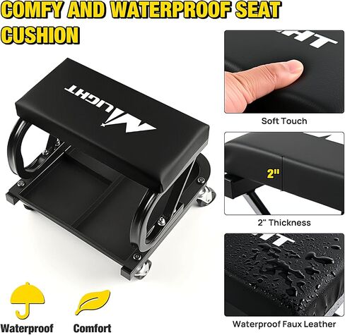 Nilight Rolling Creeper Garage/Shop Seat ، 250 رطلاً براز ميكانيكي مبطن مع تخزين صينية الأدوات ، إصلاح السيارات ، الأسود in Kuwait
