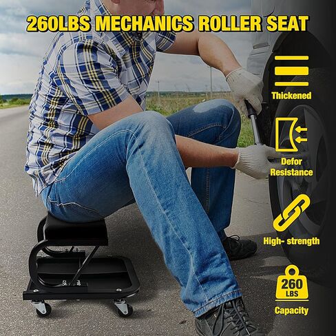 Nilight Rolling Creeper Garage/Shop Seat ، 250 رطلاً براز ميكانيكي مبطن مع تخزين صينية الأدوات ، إصلاح السيارات ، الأسود in Kuwait
