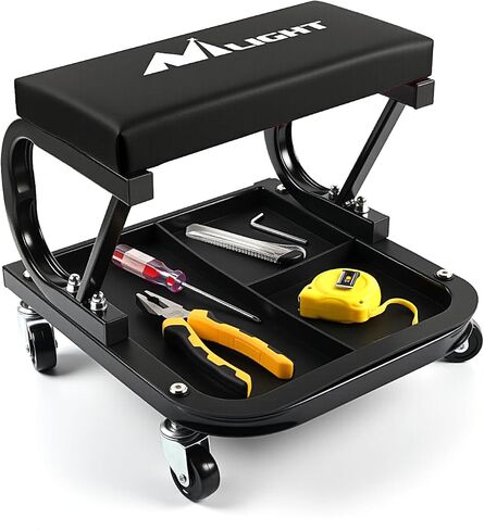 Nilight Rolling Creeper Garage/Shop Seat ، 250 رطلاً براز ميكانيكي مبطن مع تخزين صينية الأدوات ، إصلاح السيارات ، الأسود in Kuwait