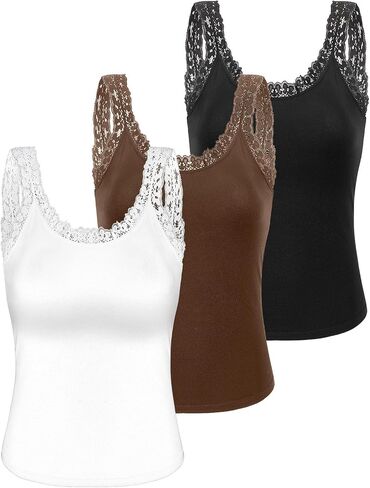 3PCS Lace Camisole Tank Tops Womens Cami Undershirt Sleeveless Ribbed Tank for Women in Saudi Arabia