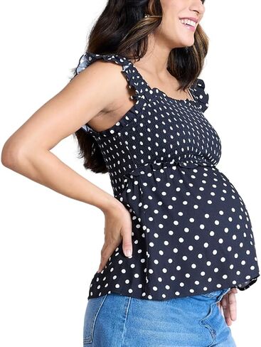 أمومة الولادة الولادة ، والنساء البابيت بلا أكمام ، دبابة الحمل peplum peplum مع تفاصيل الكشكشة in Kuwait