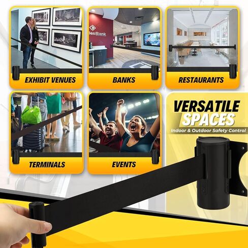 حاجز حزام قابل للسحب للتحكم في الحشود من Flexzion - حزام حاجز أمان مثبت على الحائط بطول 10 أقدام و3 أمتار، وفواصل خط الانتظار مع حزام حبل نايلون بطيء السحب وحقيبة سوداء متينة من الفولاذ للداخل/الخارج، عبوتان in Saudi Arabia