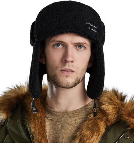 Mens Winter Russian Trapper Ushanka Russian Hat with Fur Ear Flaps Trooper Hat for Skiing in Saudi Arabia