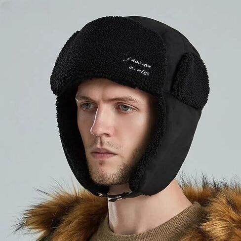 Mens Winter Russian Trapper Ushanka Russian Hat with Fur Ear Flaps Trooper Hat for Skiing in Saudi Arabia