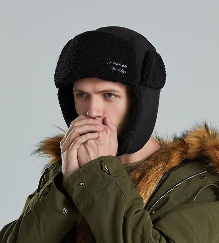 Mens Winter Russian Trapper Ushanka Russian Hat with Fur Ear Flaps Trooper Hat for Skiing in Saudi Arabia