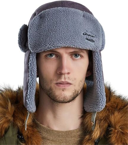 Mens Winter Russian Trapper Ushanka Russian Hat with Fur Ear Flaps Trooper Hat for Skiing in Saudi Arabia