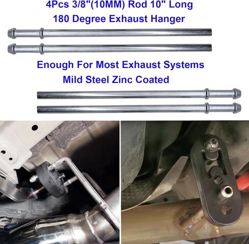 8PCS Exhaust Hanger Rod Set Heavy Duty 3/8"(10MM) Rod 4PCS 90°7.6" Long + 4PCS Straight 10" Long Exhaust Muffler Hanger Mild Steel Zinc Coated Car Automotive Replacement Clamp Flanges Parts in Kuwait