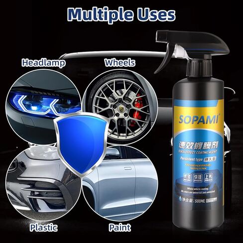Car Coating Spray, Quick Effect Coating Agent, Quickly Coat Car Wax, Oil Film Emulsion Glass Cleaner, Car Scratch Wax Polish Spray Waterless Wash, Easy to Use in Kuwait