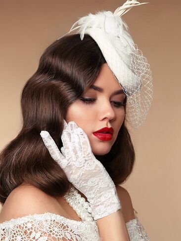 SATINIOR Women Lace Gloves Wedding Tea Party Short Lace Gloves Courtesy Dressy for Evening Dinner Party Halloween Cosplay in Saudi Arabia