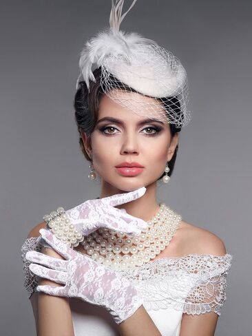 SATINIOR Women Lace Gloves Wedding Tea Party Short Lace Gloves Courtesy Dressy for Evening Dinner Party Halloween Cosplay in Saudi Arabia
