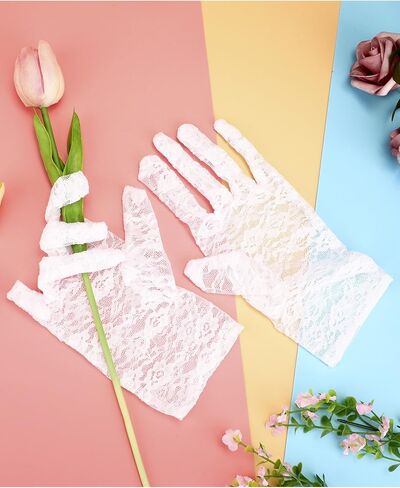 SATINIOR Women Lace Gloves Wedding Tea Party Short Lace Gloves Courtesy Dressy for Evening Dinner Party Halloween Cosplay in Saudi Arabia