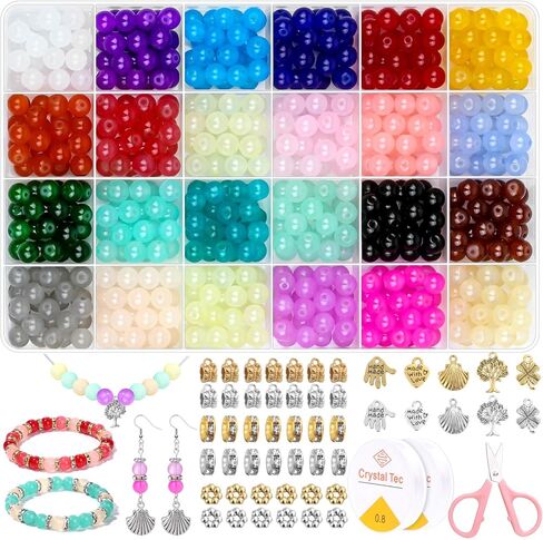 shynek 476 Pieces 10mm Round Glass Beads for Jewelry Making, 28 Colors Crystal Beads for Bracelets Jewelry Making and DIY Crafts in Kuwait