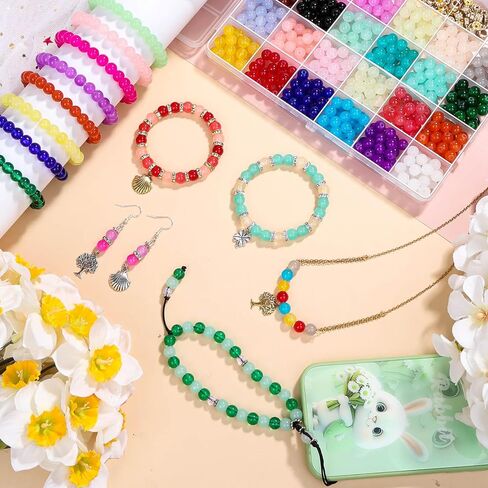 shynek 476 Pieces 10mm Round Glass Beads for Jewelry Making, 28 Colors Crystal Beads for Bracelets Jewelry Making and DIY Crafts in Kuwait