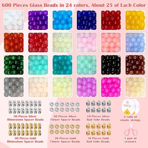 shynek 476 Pieces 10mm Round Glass Beads for Jewelry Making, 28 Colors Crystal Beads for Bracelets Jewelry Making and DIY Crafts in Kuwait