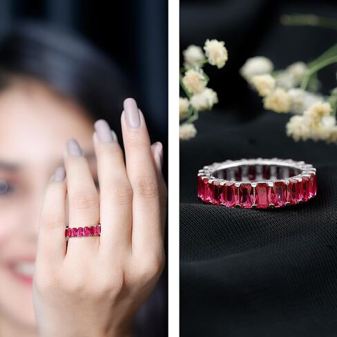 7.25 CTTW Emerald Cut خلق Ruby Full Eternity Ring للنساء ، 3x5 مم ، جودة AAAA in Kuwait