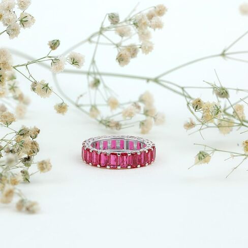 7.25 CTTW Emerald Cut خلق Ruby Full Eternity Ring للنساء ، 3x5 مم ، جودة AAAA in Kuwait