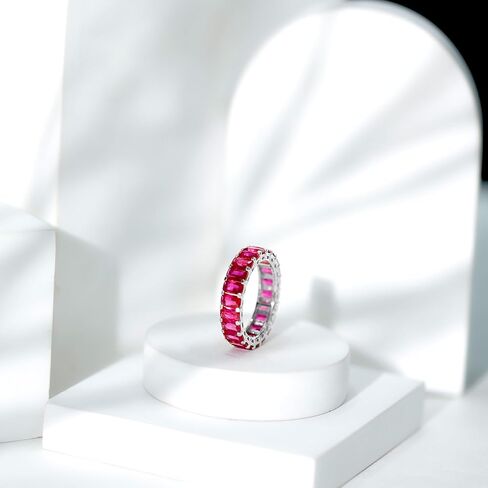 7.25 CTTW Emerald Cut خلق Ruby Full Eternity Ring للنساء ، 3x5 مم ، جودة AAAA in Kuwait