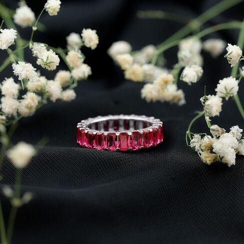 7.25 CTTW Emerald Cut خلق Ruby Full Eternity Ring للنساء ، 3x5 مم ، جودة AAAA in Kuwait