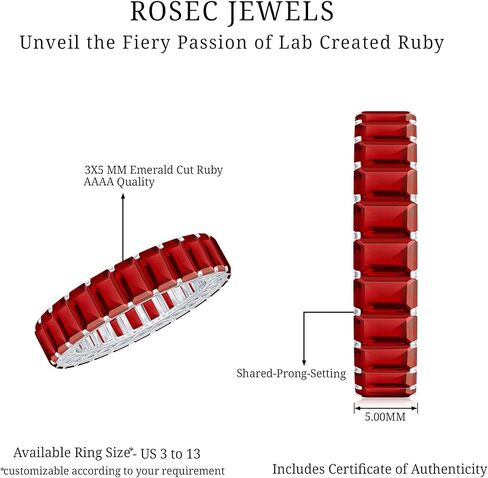 7.25 CTTW Emerald Cut خلق Ruby Full Eternity Ring للنساء ، 3x5 مم ، جودة AAAA in Kuwait