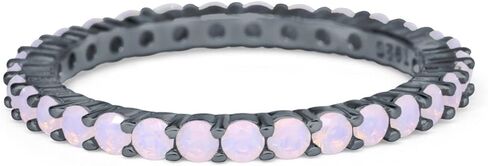 Blue Apple Co. 2mm الكامل الأبدية للتكديس حلقة خاتم خاتم Round Round Round Opal 925 Sterling Silver in Kuwait