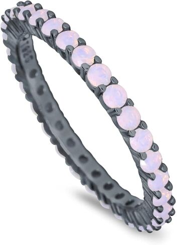 Blue Apple Co. 2mm الكامل الأبدية للتكديس حلقة خاتم خاتم Round Round Round Opal 925 Sterling Silver in Kuwait