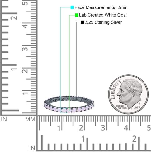 Blue Apple Co. 2mm الكامل الأبدية للتكديس حلقة خاتم خاتم Round Round Round Opal 925 Sterling Silver in Kuwait