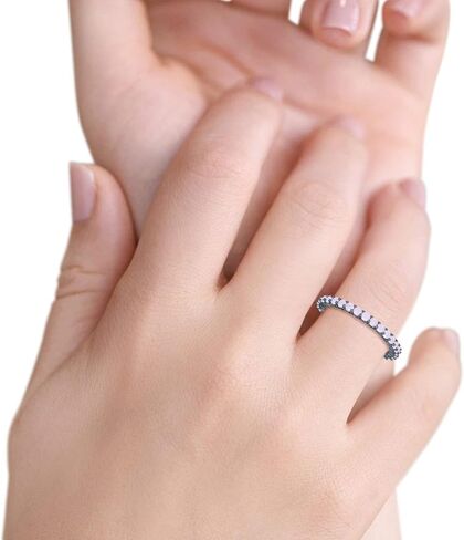 Blue Apple Co. 2mm الكامل الأبدية للتكديس حلقة خاتم خاتم Round Round Round Opal 925 Sterling Silver in Kuwait