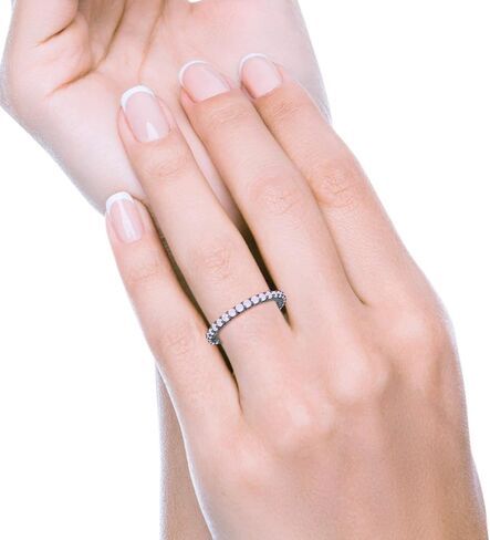 Blue Apple Co. 2mm الكامل الأبدية للتكديس حلقة خاتم خاتم Round Round Round Opal 925 Sterling Silver in Kuwait