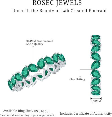 فرقة زفاف معتمدة مع المختبر المعتمد ، AAAA Quality ، خاتم Emerald الخلود للنساء - جاهز للهدية in Kuwait