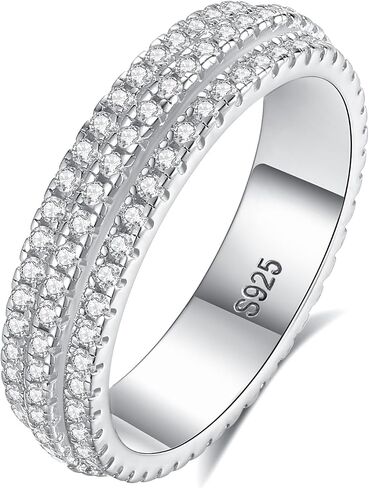 1.4 CTTW Moissanite Wedding Band Ring, 5mm 3-Row Eternity Promise Ring for Women, D Color VVS1 Moissanite Rings 925 Sterling Silver, Anniversary and Bridal Gift, All Size in Saudi Arabia