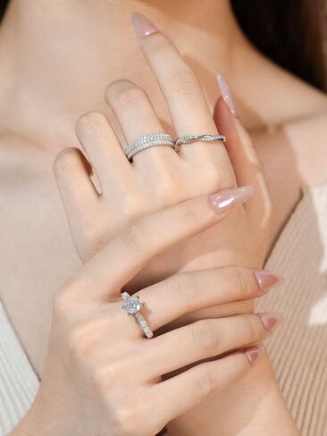 1.4 CTTW Moissanite Wedding Band Ring, 5mm 3-Row Eternity Promise Ring for Women, D Color VVS1 Moissanite Rings 925 Sterling Silver, Anniversary and Bridal Gift, All Size in Saudi Arabia