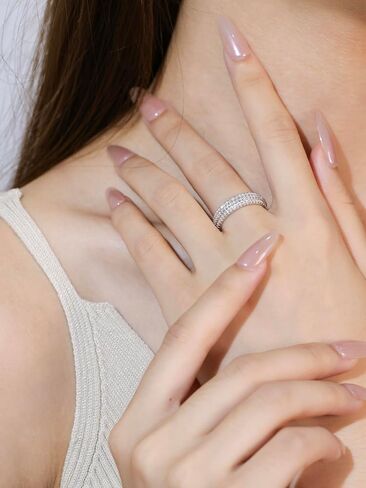 1.4 CTTW Moissanite Wedding Band Ring, 5mm 3-Row Eternity Promise Ring for Women, D Color VVS1 Moissanite Rings 925 Sterling Silver, Anniversary and Bridal Gift, All Size in Saudi Arabia