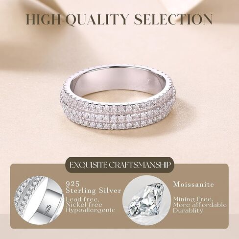 1.4 CTTW Moissanite Wedding Band Ring, 5mm 3-Row Eternity Promise Ring for Women, D Color VVS1 Moissanite Rings 925 Sterling Silver, Anniversary and Bridal Gift, All Size in Saudi Arabia