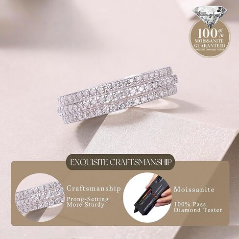 1.4 CTTW Moissanite Wedding Band Ring, 5mm 3-Row Eternity Promise Ring for Women, D Color VVS1 Moissanite Rings 925 Sterling Silver, Anniversary and Bridal Gift, All Size in Saudi Arabia