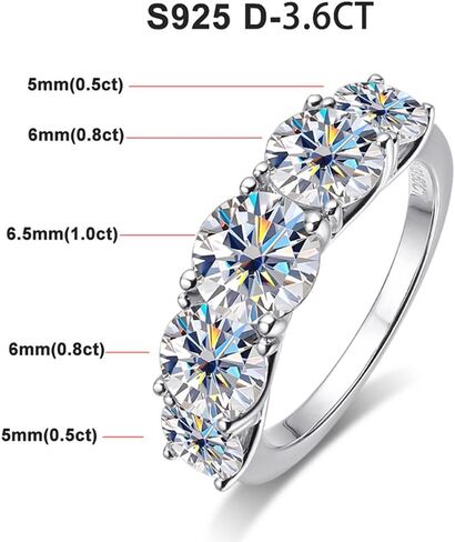 5 حلقات الحجر مويسانيت للنساء ، 3.6Ct D Color VVS1 مختبر خاتم الماس ، S925 STERLING SILD in Kuwait