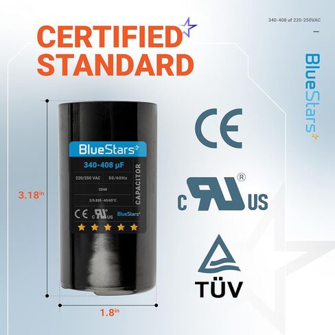 340-408 uf/MFD 220-250 VAC ±20% Volts Round Start Capacitor 50/60 Hz AC Electric Replacement Part by Blue Stars - Exact Fit for Single-Phase Electric Motors and Gear Motor Applications in Saudi Arabia