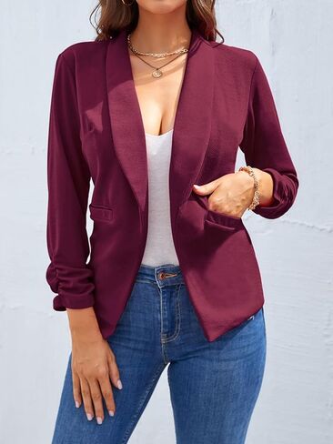 Unifizz Womens Open Front Blazers Casual Business Work Office Shawl Collar 3/4 Sleeve Pocket Jacket #Purple - Size 2XL# in Saudi Arabia