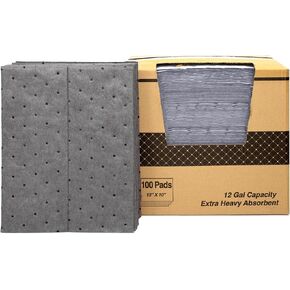 LAUCO Heavyweight Universal Oil Absorbing Pads (Grey) 10 inch x13 inch - Pack of 100 Sheets - Automotive Absorbent Pads for Oils, Water, and Solvents (100 Sheets (1 Box)) in Kuwait