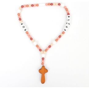 Cross Silicone Rosary - Baptism Party Supplies,Floral Silicone Beads Baptism Gift,Catholic First Communion Chewy Rosary (Pink Floral) in Kuwait