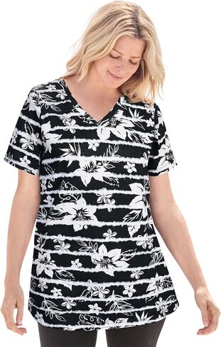 امرأة ضمن حجم زائد الحجم مثالي مطبوع قصير الأكمام in Kuwait