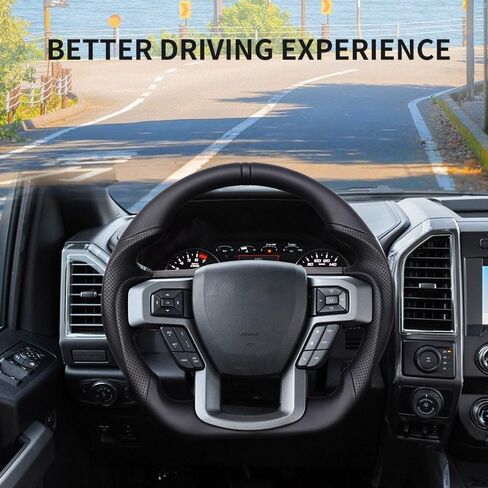 عجلة القيادة الجلدية الكاملة ، عجلة القيادة الجلدية المثقبة على شكل D تناسب F150 2015-2020 (بدون إصدار مجداف) in Kuwait