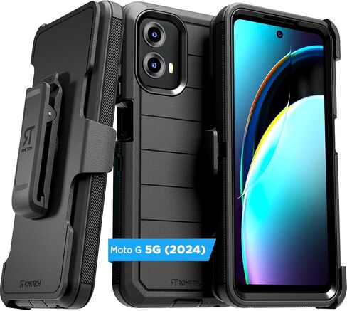 حافظة لهاتف Moto G 5G (2024) مزودة بمشبك حزام ومسند، حافظة هاتف واقية مزدوجة الطبقات مقاومة للصدمات بدون شاشة لهاتف Moto G 5G - أسود in Saudi Arabia