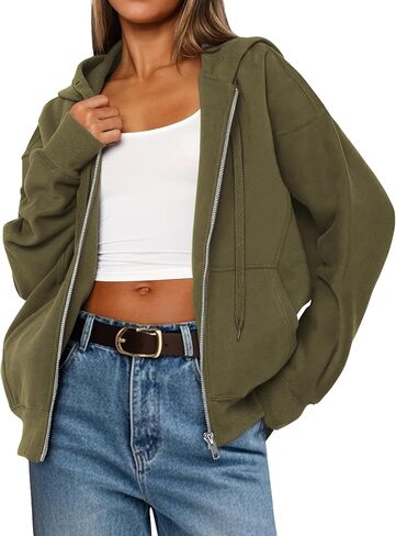 MASCOMODA Women Zip Up Hoodie Trendy Oversized Sweatshirt Casual Long Sleeve Fleece Jacket Fall Winter Clothes with Pockets in Kuwait